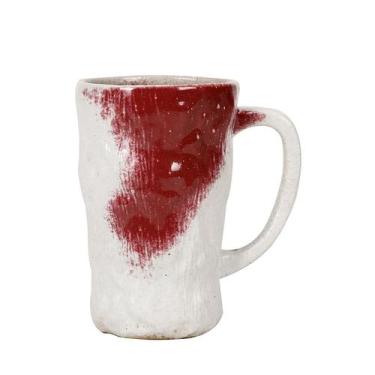 Imagem de Caneca de café cerâmica vermelha e branca esmaltada 350ml feita à mão 