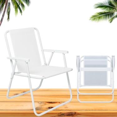 Imagem de Kit 2 Cadeira De Aço Praia Lazer Descanso Dobrável Alta (Branco)