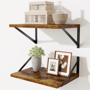 Imagem de Prateleiras flutuantes profundas, prateleiras flutuantes de 40,6 cm L x 25,4 cm P para parede, conjunto de 2, prateleira flutuante de madeira resistente com suporte de metal, prateleira pendurada na