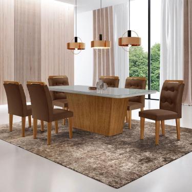 Imagem de Mesa Para Sala De Jantar Aida 180cm Mdf E 6 Cadeiras Moderna Turim 07/off White/imbuia