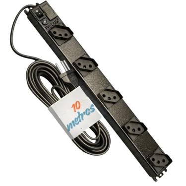 Imagem de Extensão Filtro de Linha Metálico Régua com 5 Tomadas 10A 2P+T, Fusível, LED Indicador, Chave ON/OFF e Corpo Metálico – (Cabo 10M)