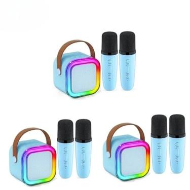 Imagem de Kit Karaokê Infantil com 2 Microfones - Caixa de Som Bluetooth à Prova D'água para Crianças 3-12 Anos(KIT3 Azul-Com 2 Microfones)