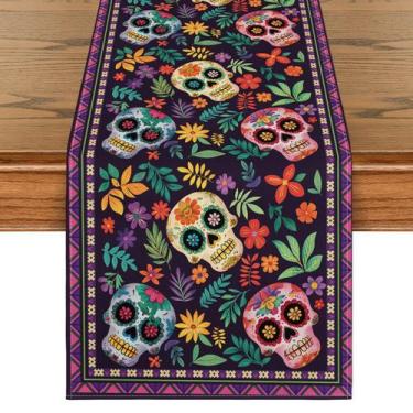 Imagem de Table Runner Artoid Mode Mexican Sugar Skull Dia De Los Muertos