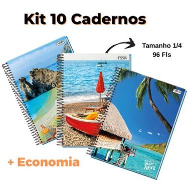 Imagem de Kit 10 Caderno Pequeno 14x20 80fls Capa Flexível 1/4 Atacado - Nova Ca