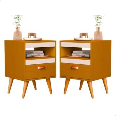 Imagem de Kit 2 Mesa De Cabeceira Para Quarto Com Pés e Gaveta Com Nicho Criado Com 2 Unidades Mesinha Canto (Ype/Off)