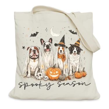 Imagem de LUERHUI Sacola de Halloween para mulheres e meninas, Boo Ghost Gifts Tote Bag for Spooky Season, tamanho médio com bolso interno, Cão