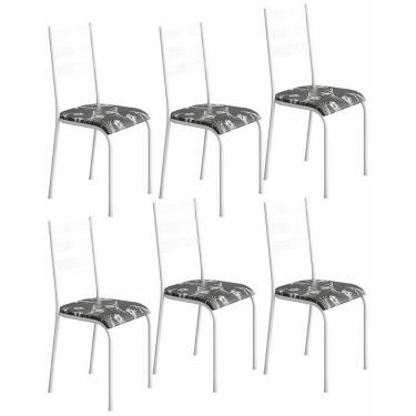 Imagem de Kit 6 Cadeiras 541 Sala Jantar Cozinha Pés Aço Tubular Floral Branco