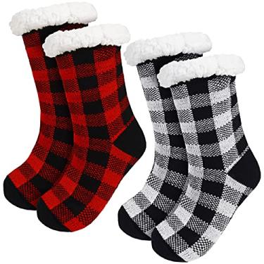 Imagem de SATINIOR 2 pares de meias femininas de inverno felpudas e grossas com forro de lã térmica de Natal, Multicor, tamanho �nico