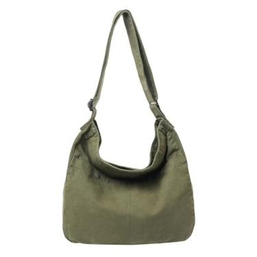 Imagem de KBTYE Bolsa carteiro de lona para mulheres, bolsa transversal para escola, Hobo, masculina, fofa, grande, bolsa leve, Verde