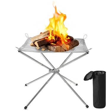 Imagem de Fogueira externa de 56 cm, suporte grande de lenha dobrável, lareira de malha de aço inoxidável com bolsa de transporte, suporte de fogo de montagem fácil para acampamento, piquenique, praia