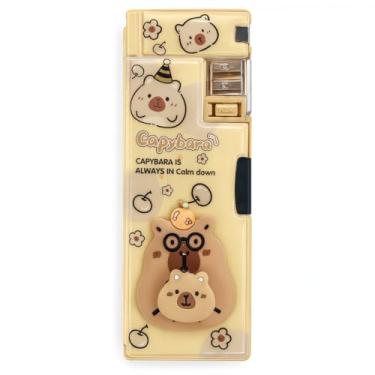 Imagem de Estojo Escolar Capivara 3 Em 1 - Com Apontador Integrado, Compartimento Para Resíduos de Lapis Aparados e Spiners Giratórios Que Aliviam a Ansiedade (Amarelo)