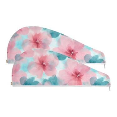 Imagem de SEHANY Toalha de cabelo de microfibra de flores coloridas elegantes para mulheres, 2 peças, turbantes de cabelo de secagem rápida com botão, touca de cabelo seco absorvente toalha de secagem de cabelo