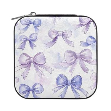 Imagem de SEHANY Caixa de joias personalizada com laço rosa para mulheres, meninas, mini estojo de joias de couro PU, organizador de joias de viagem, caixa de joias para brincos, anéis, colares, presentes para