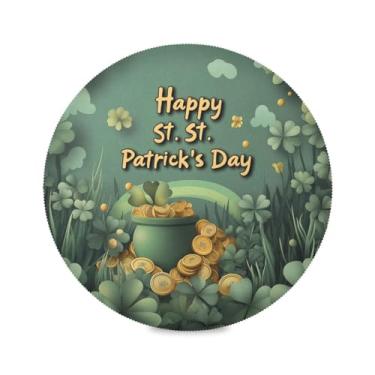 Imagem de Blueangle Jogo americano redondo de pote dourado do Dia de São Patrício, conjunto de 4 tapetes de mesa de poliéster, fácil de limpar, resistente ao calor, limpável, para mesa de jantar (539)
