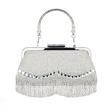 Imagem de Sither Bolsa de mão feminina com strass para noite bolsas de mão de cristal borla clutch bolsas médias brilhantes bolsas de corrente de ombro para festa de formatura presente de Natal (prata)