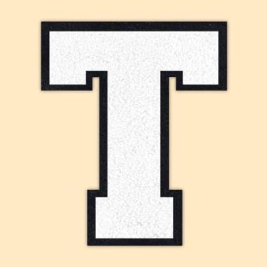Imagem de QianSiLi Remendos de letras universitárias de chenille branco de 11 cm, letras grandes para jaquetas Letterman, moletons com capuz, mochilas, coletes, roupas, adesivos individuais de letra T