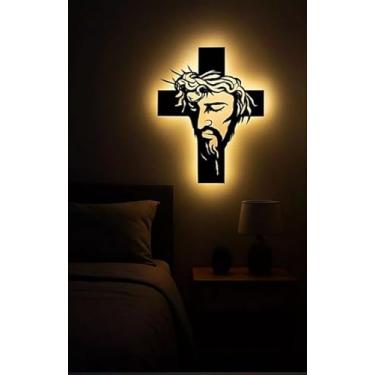 Imagem de Cruz Decorativa de Parede com Iluminação LED – Crucifixo Luminoso Moderno Religioso Quadro vazado