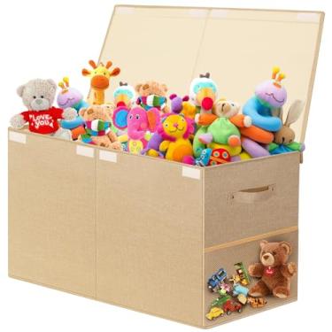Imagem de Caixa grande de armazenamento de brinquedos com tampa, organizador de baú de brinquedo atualizado com divisor de PP removível, caixa de brinquedos dobrável para crianças, meninos, meninas, caixa de