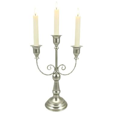 Imagem de Castiçal de metal de 3 braços de metal dourado vintage moderno decorativo centro de mesa castiçal para mesa casamento festa de Natal Halloween (1, prata)