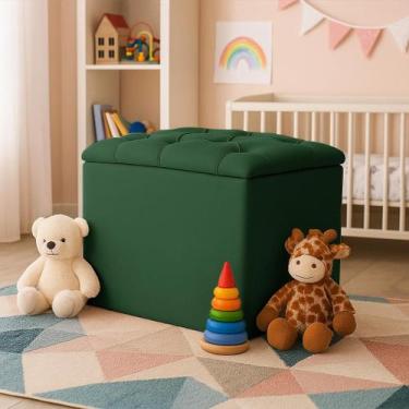 Imagem de Puff Bau Capitone Banqueta Retrô Tecido Suede Dritex Cor:Suede Verde, 