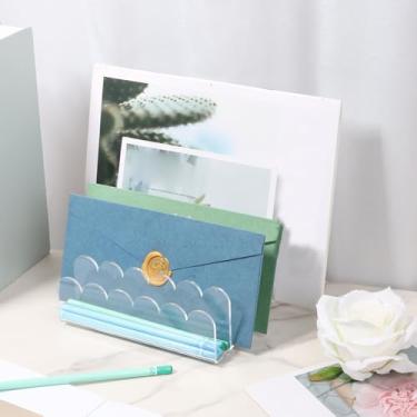 Imagem de Classificador de documentos recortado com 5 compartimentos, organizador de arquivos de acrílico, organizador de revistas, organizador de envelopes de mesa para documentos de envelope de correio