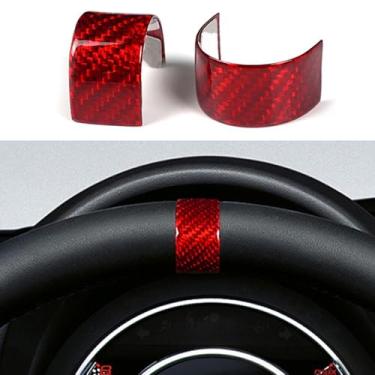 Imagem de FINMOKAL Capa de anel de volante de carro de fibra de carbono acessórios interiores compatíveis com Fiat 500 2020-2024, vermelho