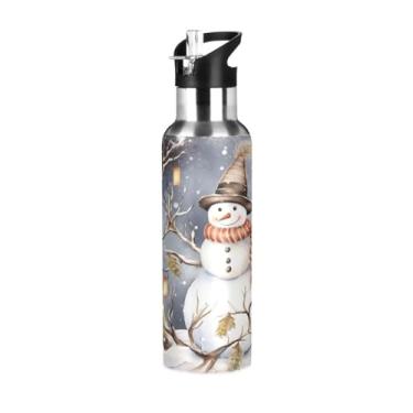 Imagem de Wassud Cute Snowman Garrafa de água esportiva de aço inoxidável com isolamento a vácuo de 1000 ml com tampa de canudo à prova de vazamento, copo portátil, academia, viagem