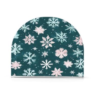 Imagem de Qilmy Porta-guardanapos de flocos de neve de Natal sonhador para mesas, suportes de guardanapo de papel de placa acrílica elegante, dispensador de papel de seda independente moderno para sala de