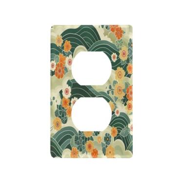Imagem de Wassud Green Waves Light Switch Cover Plate Decorativas para Tomadas Elétricas Duplex 4,53 x 2,76 polegadas