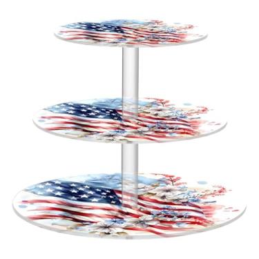 Imagem de CEBUGI Suporte de cupcake de 3 camadas, bandeira, flor, redondo, suporte de bolo, torre, bandeja de servir em camadas de acrílico para chá, chá de bebê, casamento e mais