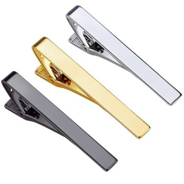 Imagem de Roctee Pacote com 3 clipes para gravata, clipes de gravata masculinos, dourado, prata, preto, clássico, prendedor de gravata, acabamento escovado fosco, roupa masculina regular, acessório diário de