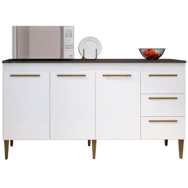 Imagem de Balcão De Cozinha Atenas 3 Portas 3 Gavetas Branco Kaiki Móveis