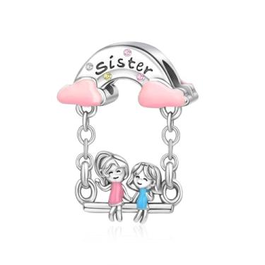 Imagem de Amieween Pingentes S925 Silver Sisters Swinging on A Swing, Presente para Família, Natal, Aniversário, Dia das Mães, Pulseira e Colar Pingente de Contas para Mulheres Pandora