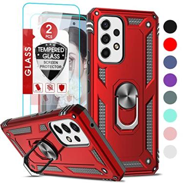 Imagem de LeYi Capa para Samsung Galaxy A53 5G, capa para Samsung A53 com [2 unidades] protetores de tela de vidro temperado, [grau militar] capas protetoras de telefone com suporte magnético para Galaxy A53 5G, vermelho