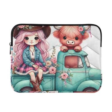 Imagem de Capa para laptop menina e vaca no caminhão à prova de choque capa protetora para notebook bolsa fina para transporte de computador, 15-15,6 polegadas