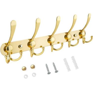 Imagem de Cabide TICONN montado na parede com cinco ganchos triplos pesados