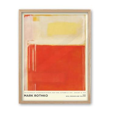 Imagem de iHery Arte de parede emoldurada de madeira de carvalho natural Mark Rothko, 30 x 40 cm 1949 pintura laranja e amarela arte de parede em tela abstrata, decoração moderna de quarto de meados do século