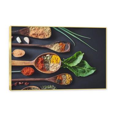 Imagem de NHLDZYH Molduras douradas. Temperos de imagem de cozinha moderna, impressão de arte, imagens para cozinha, decoração de parede de cozinha moderna. C10. 50 x 75 cm