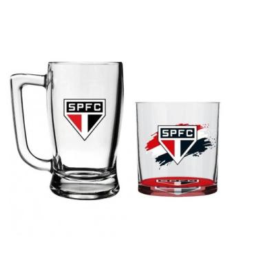 Imagem de Kit Caneca De Vidro Taberna 340ml Copo Whisky 305ml Times Futebol Vidr