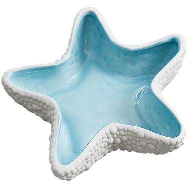 Imagem de Disoza 20,8 cm x 19 cm x 4,1 cm Bandeja grande de joias de estrela do mar, suporte de anel de estrela do mar, tigela de marisco, linda bandeja de armazenamento de chaves, bandejas decorativas para