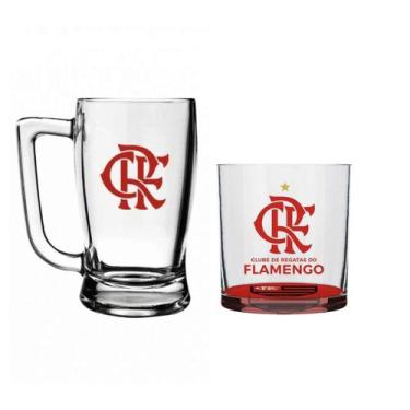 Imagem de Kit Caneca De Vidro Taberna 340ml Copo Whisky 305ml Times Futebol Vidr