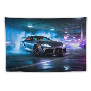 Imagem de HouLaiZhe JDM Tapeçaria de carro modificada Jdm Sup Drift Burning Pottery Cool Smoke Wall Hanging Quarto Decoração de casa Tapeçarias Estética Piquenique Decoração de Parede Arte de Parede para