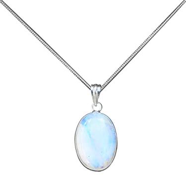 Imagem de Colar com pingente de pedra da lua arco-íris feito à mão 45,7 cm - pedra preciosa Chatoyant com latão, banhado a prata/revestido/sobreposição, sem níquel, simplicidade elegante para mulheres da Kirti