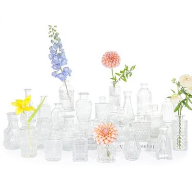 Imagem de SUPMIND Conjunto de vasos de vidro com 24 peças, pequenos vasos de flores transparentes para centros de mesa a granel, mini vaso vintage para casamento, casa, decoração de mesa