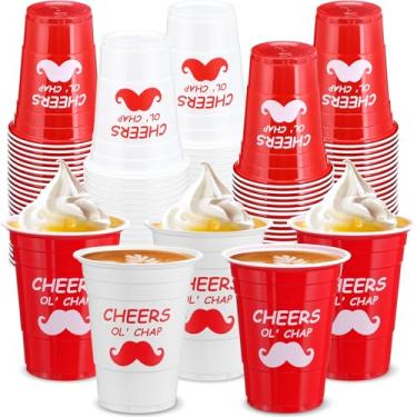 Imagem de Qinyoung 50 Pcs Cups 16 oz for British Party, Red & White Plastic Cups for British Theme Party Supplies, Birthday, Bbq, Wedding
