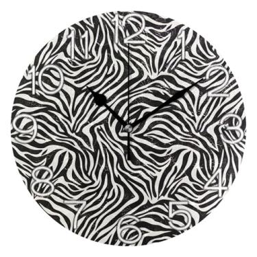 Imagem de GAIGEO Relógio de parede decorativo analógico estético silencioso sem tique-taque relógio de cozinha rústico, decoração de parede moderna para sala de estar, listras de zebra preto e branco, 25 cm