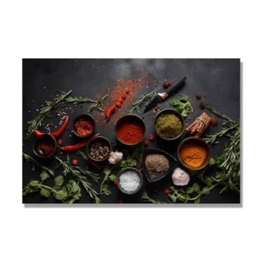 Imagem de NHLDZYH Tela decorativa cozinha, arte vintage especiarias coloridas, arte de parede quadros para sala de estar quarto cozinha. C25. 70 x 105 cm. Apenas tela