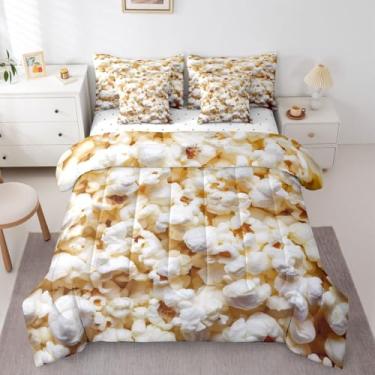 Imagem de Erosebridal Jogo de cama completo de pipoca 3D, 7 peças, para crianças, meninos, meninas, adolescentes, cinema e sobremesa, decoração de cinema, lanche, cama em uma bolsa