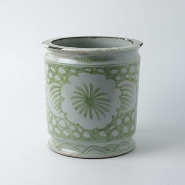 Imagem de Porta-canetas de porcelana antigo pintado à mão para flores e pássaros, vaso de cerâmica de 24 cm, vaso de plantas grandes de porcelana azul e branco (verde claro)