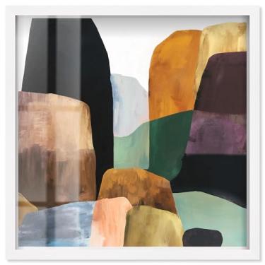 Imagem de Stacked Rocks III Shadowbox Print Taupe Boho Wall Art por Art Remedy, moldura branca, 78 x 79 cm